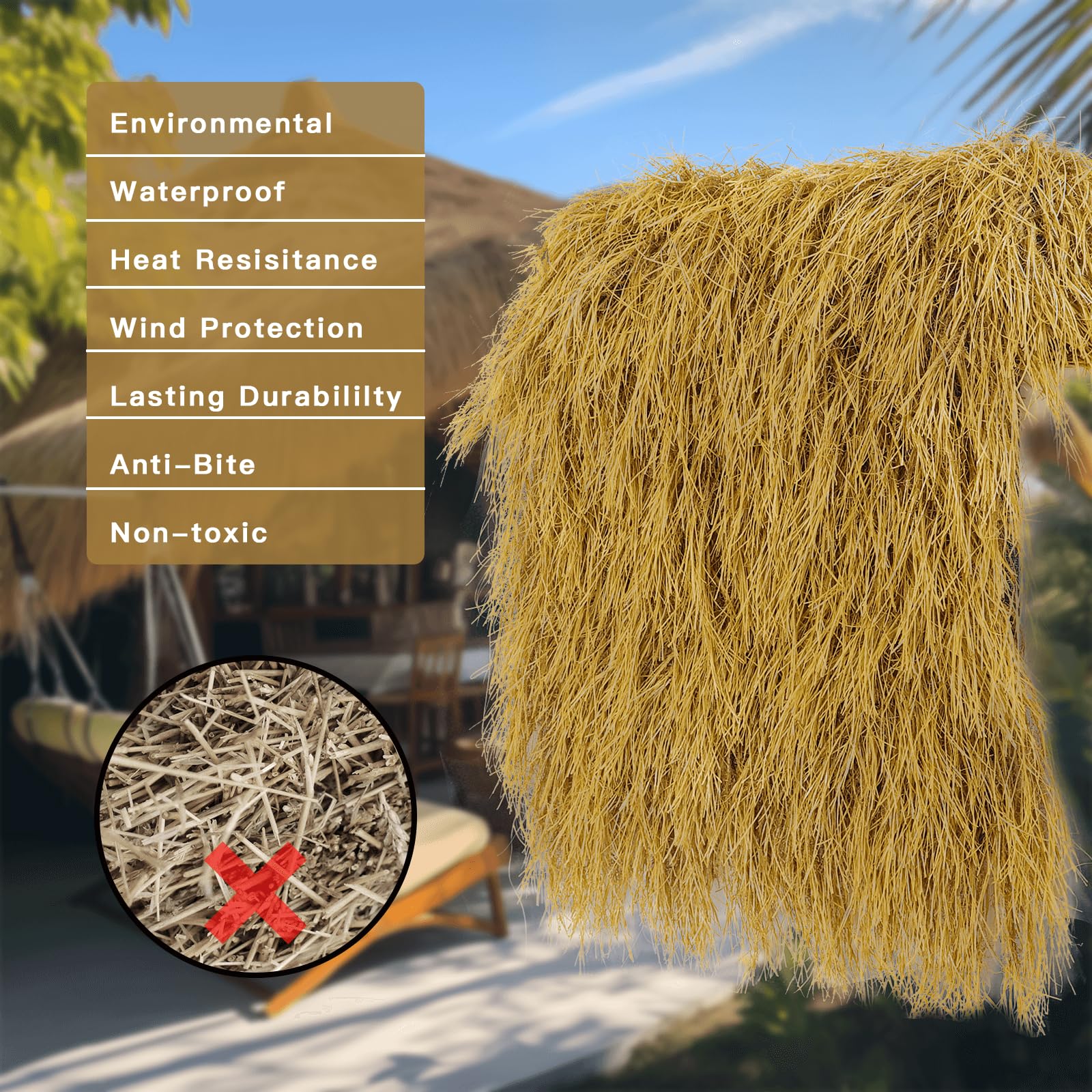 NAHARO 16x48 inch thatch roll adds tropical vibe to small patios and DIY projects.