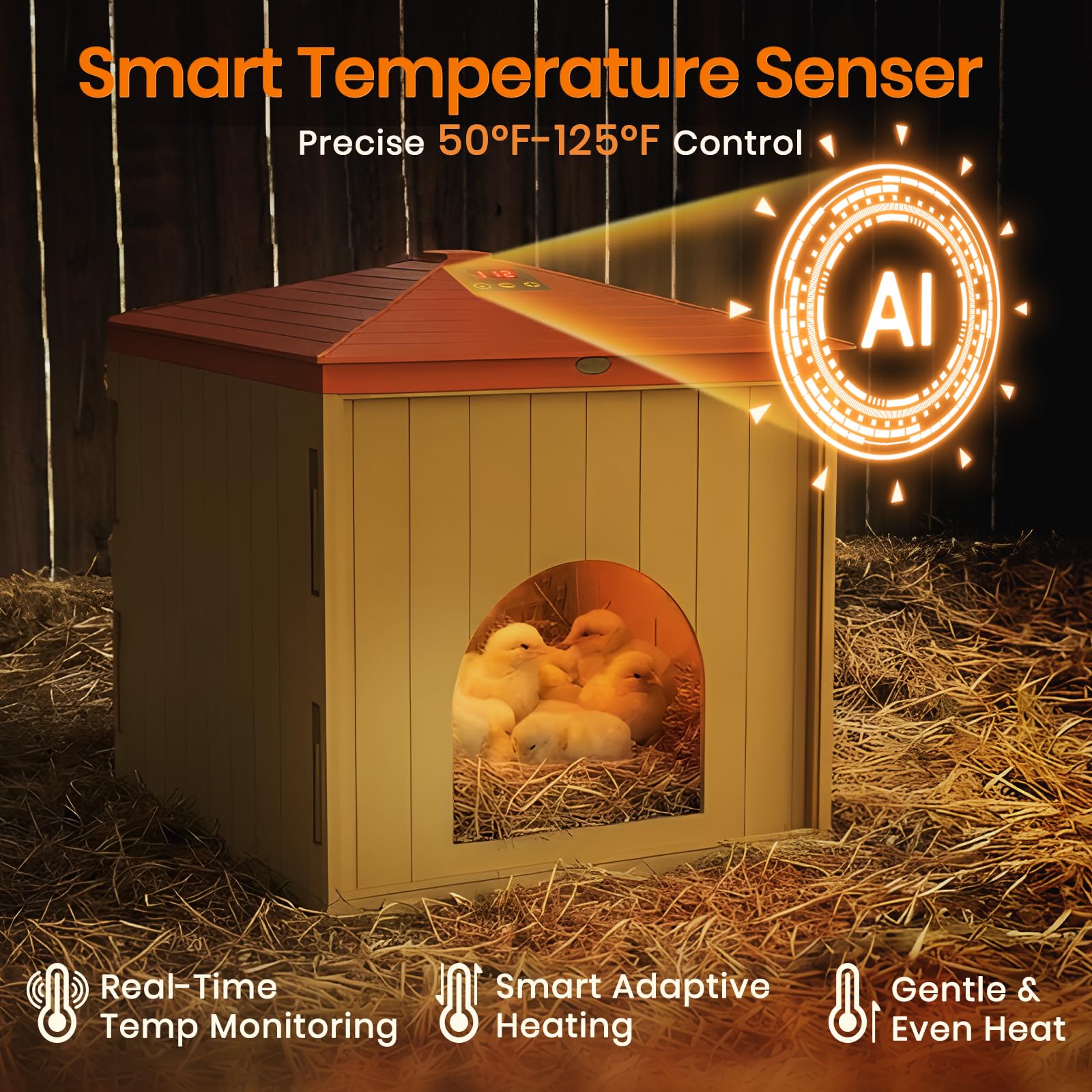 Nailrepro Smart Chicks Coop Heater LED display shows real-time temperature for precise control.