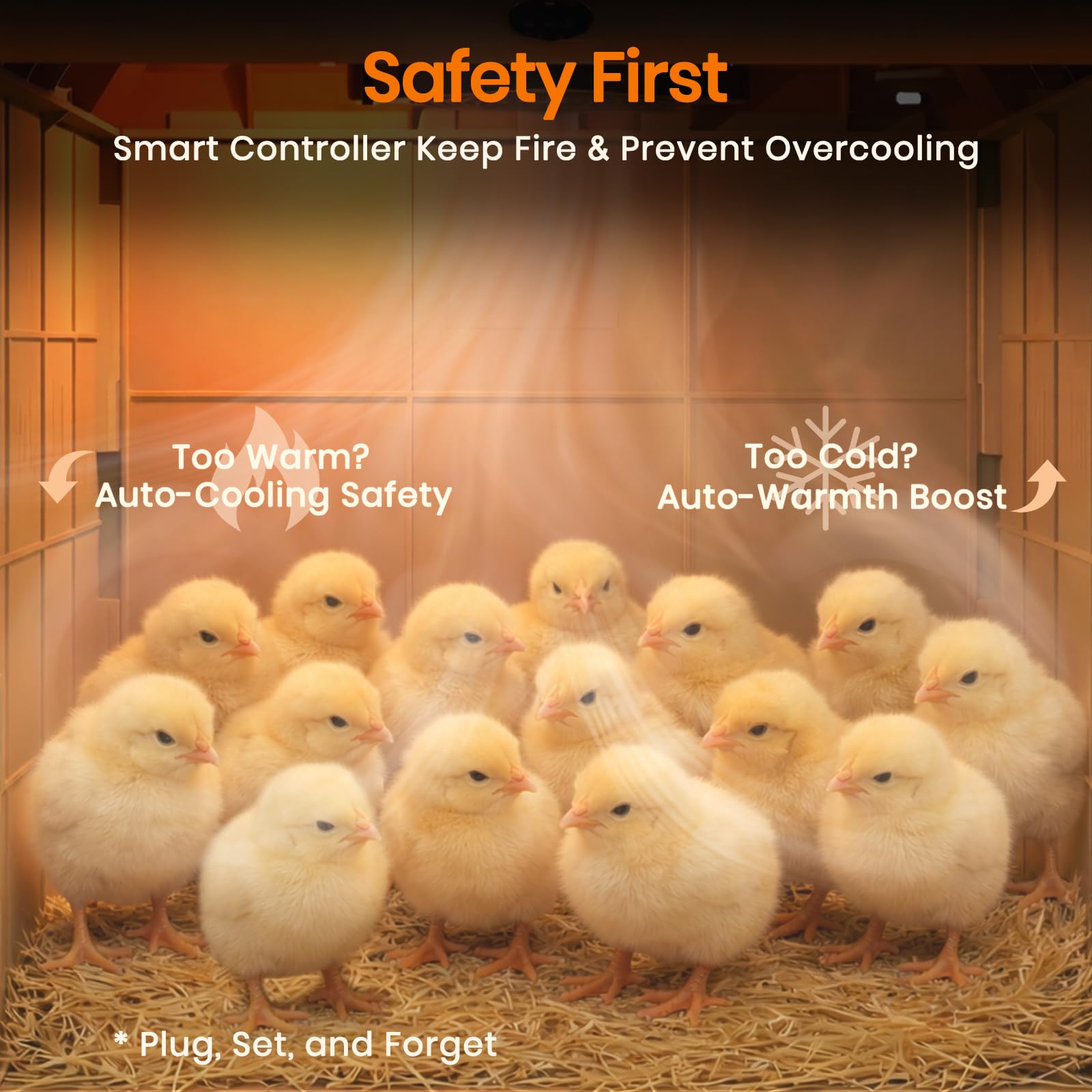 Easy 90-second setup with Nailrepro Smart Chicks Coop Heater for quick use.