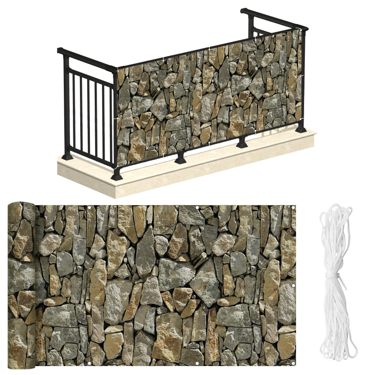 NAIMORUI PVC balcony privacy screen stone close-up texture showing durability.