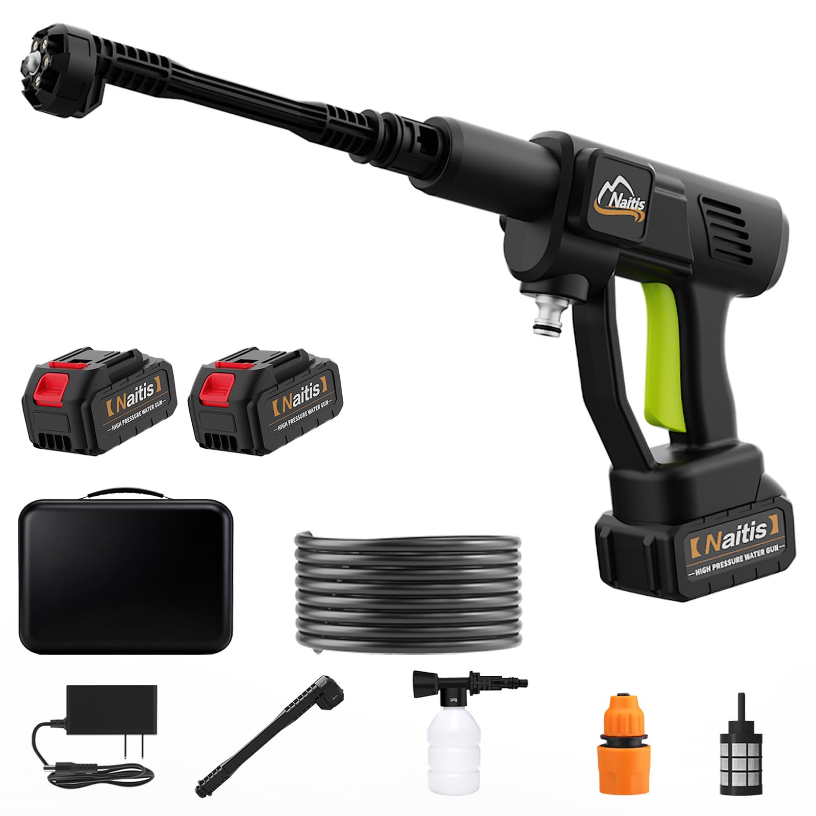 Naitis 1200 PSI cordless pressure washer unit ready for outdoor cleaning and quick setups.