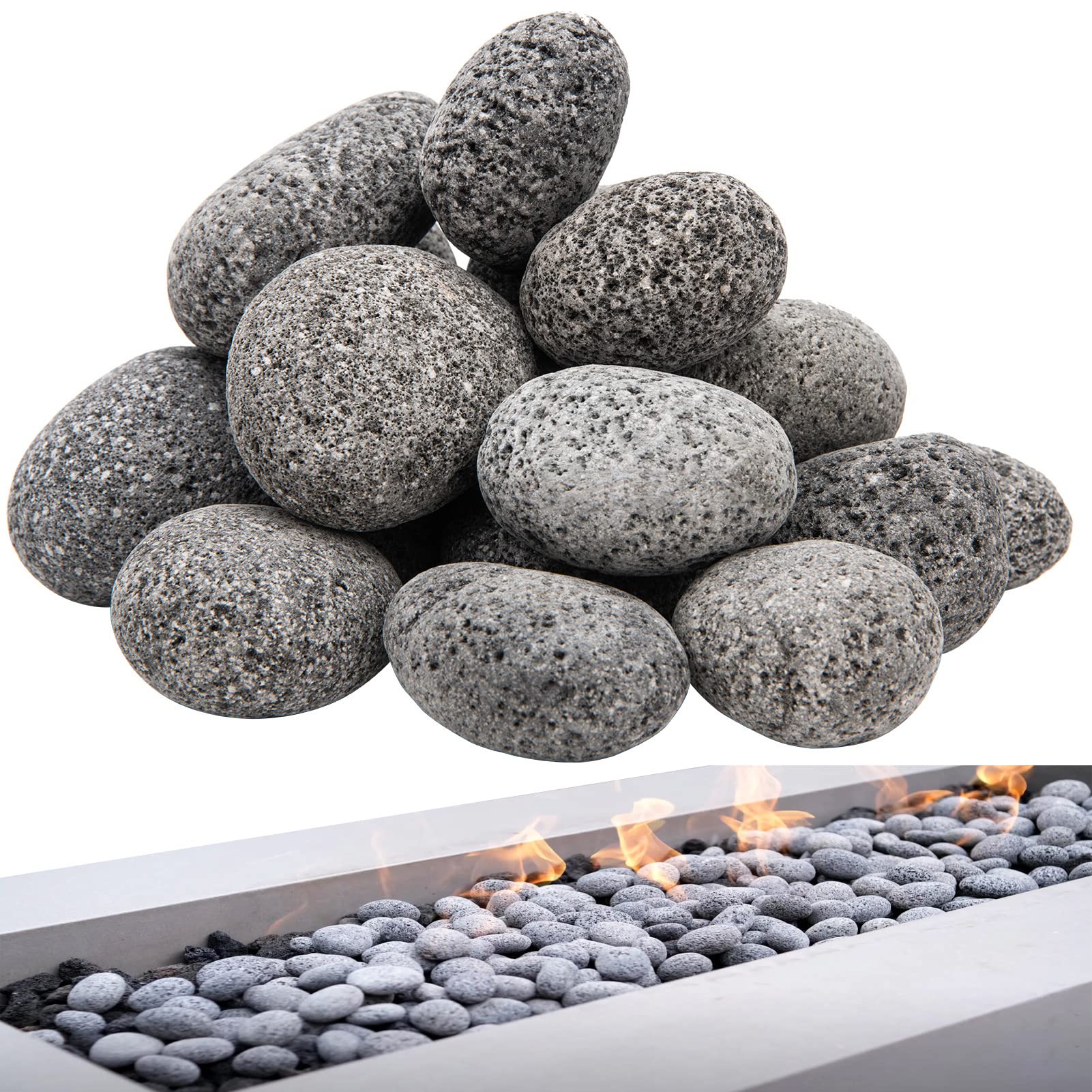 NAKAAOSIK black lava rocks for fire pits, close-up texture enhancing heat-safe ambiance