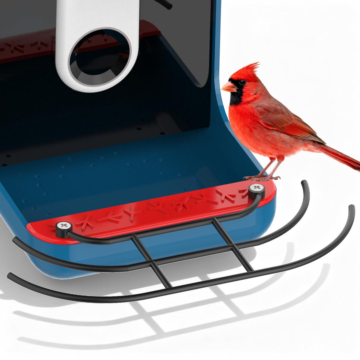 Nakucholy metal perch extender for Bird Buddy shows easy assembly and setup.