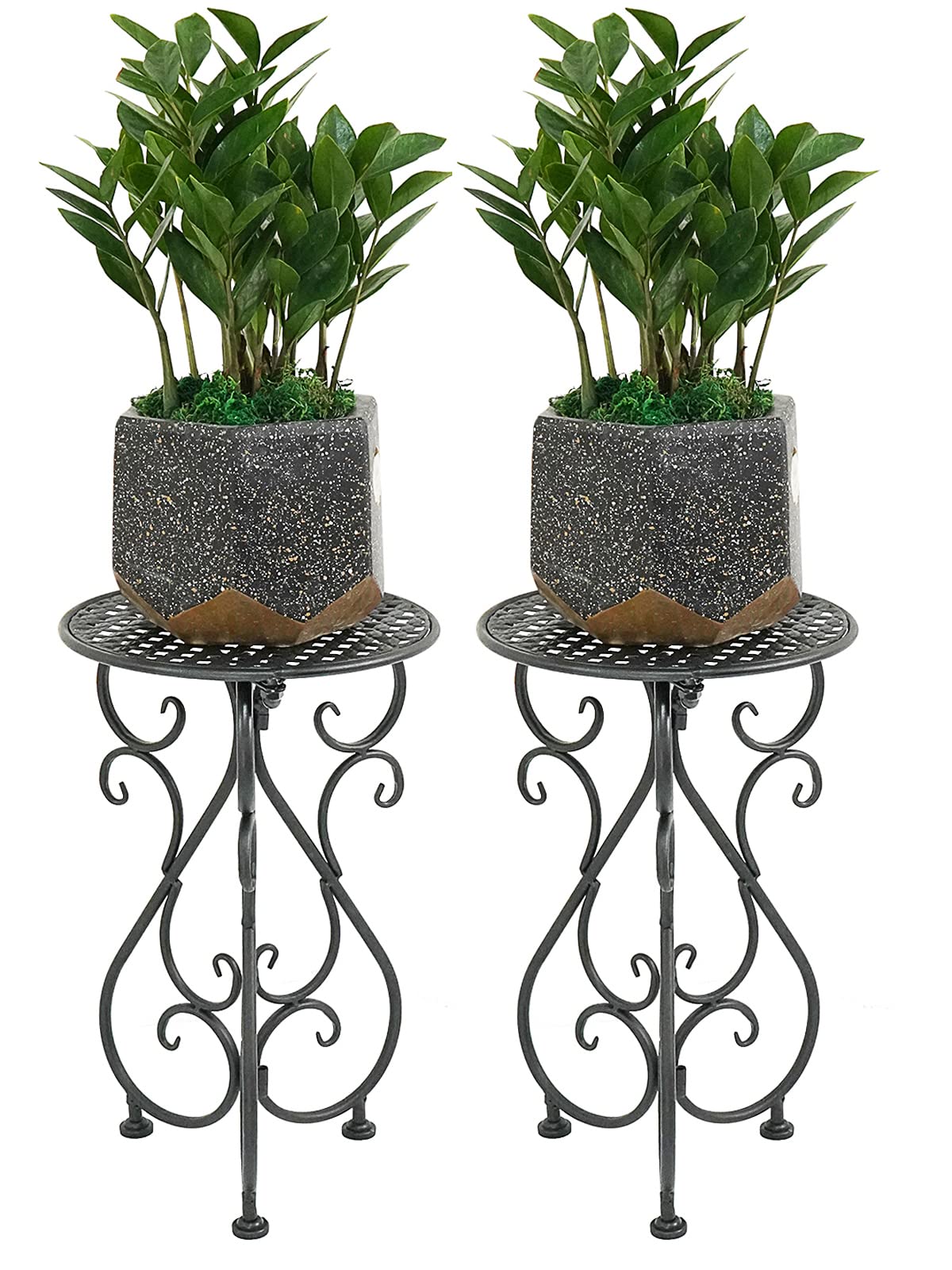 NAKUPE metal plant stand with round top elevates sun-loving pots.