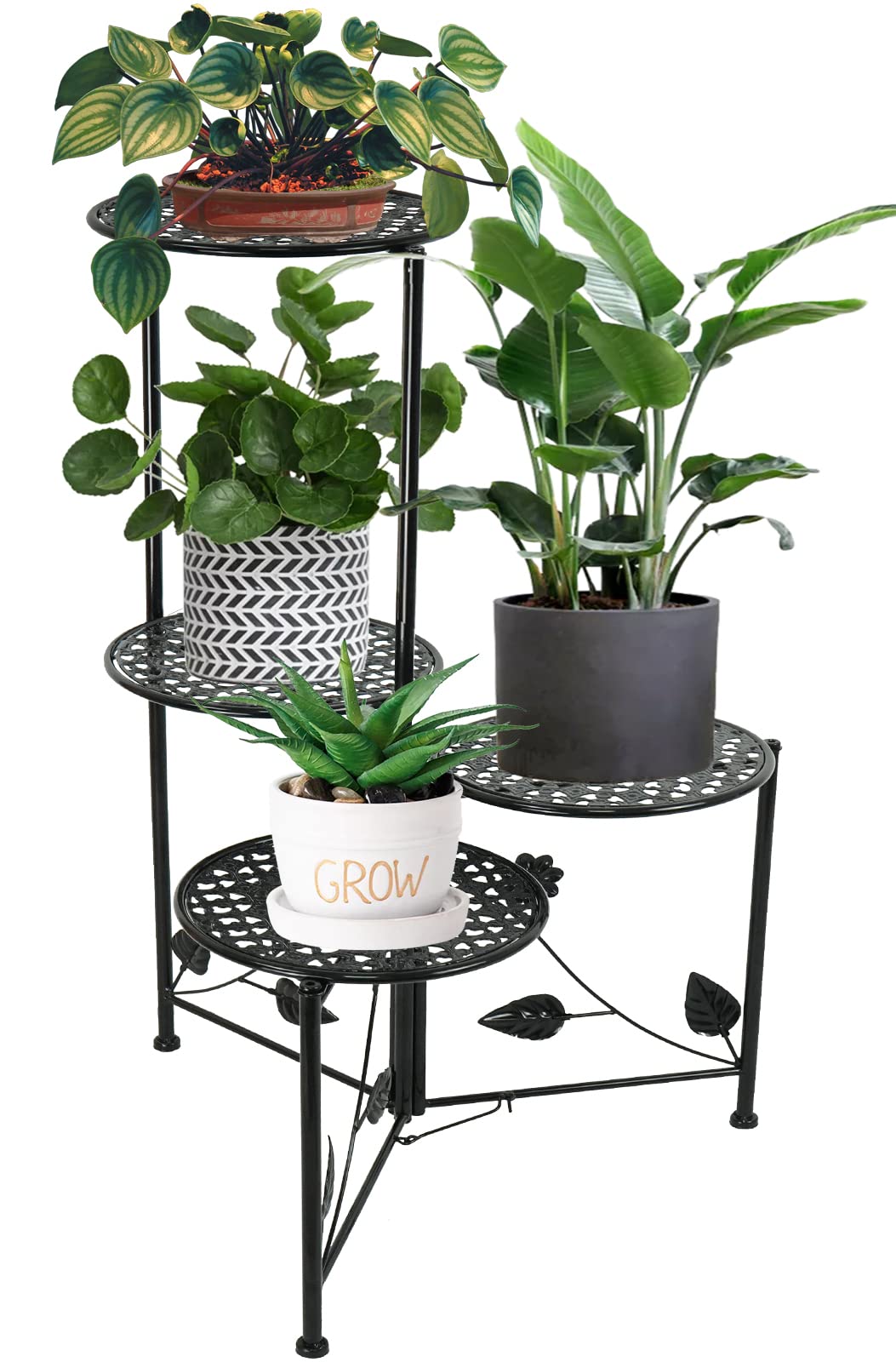 NAKUPE plant stand with four tiers supports heavy pots on a rust-resistant iron frame