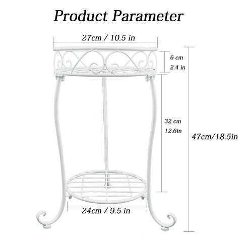 NAKUPE white metal plant stand bottom basket fits 9.5-inch pots.