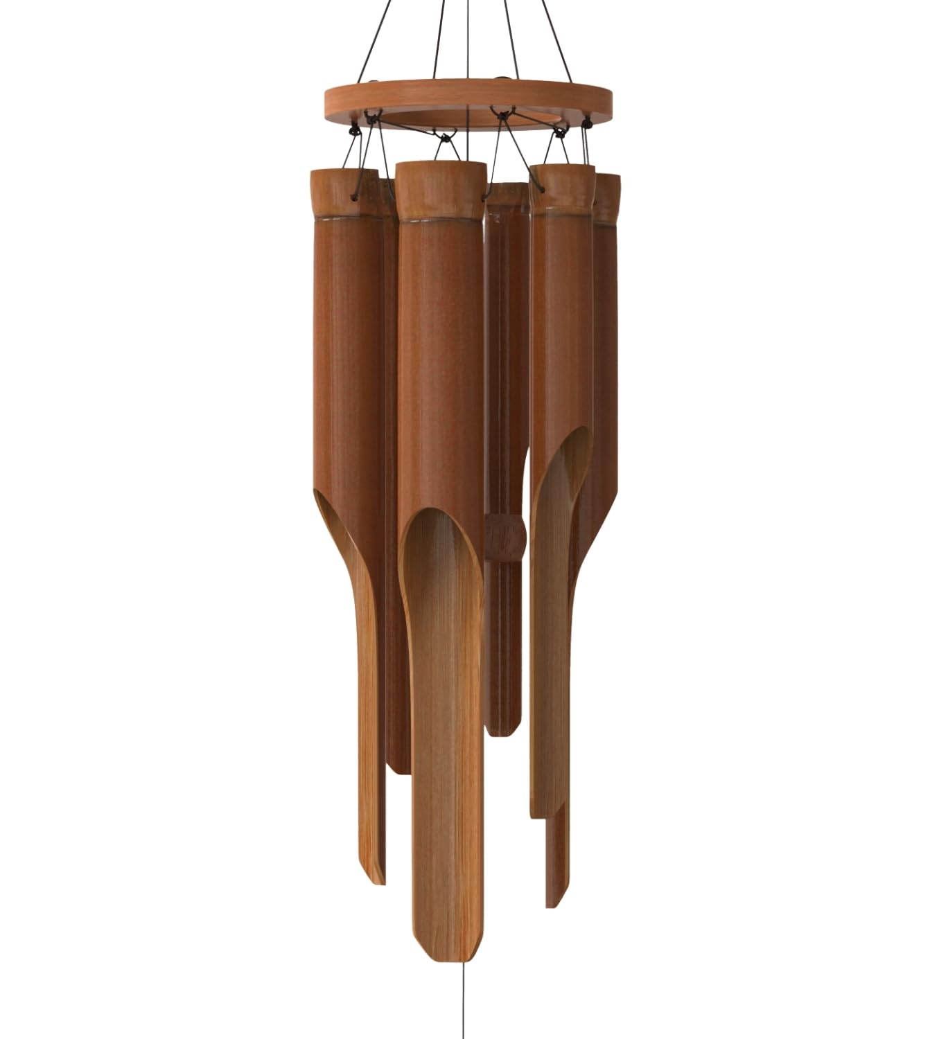 Nalulu Classic Bamboo Wind Chime outdoor closeup reveals natural tones for garden ambiance.