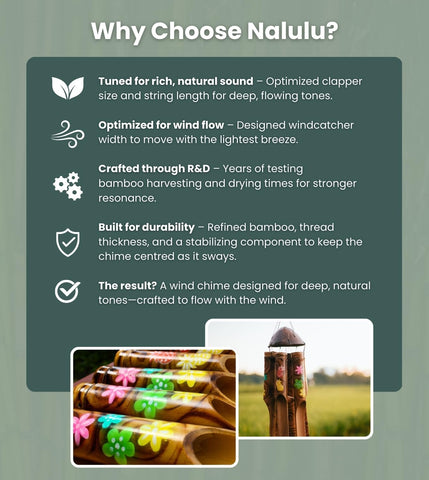 Reinforced bamboo and sturdy construction of Nalulu Piney wind chime