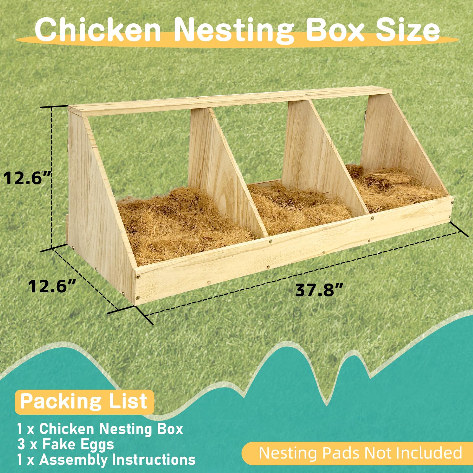 Nalwort wooden poultry nesting box front view shows natural grain and sturdy build.