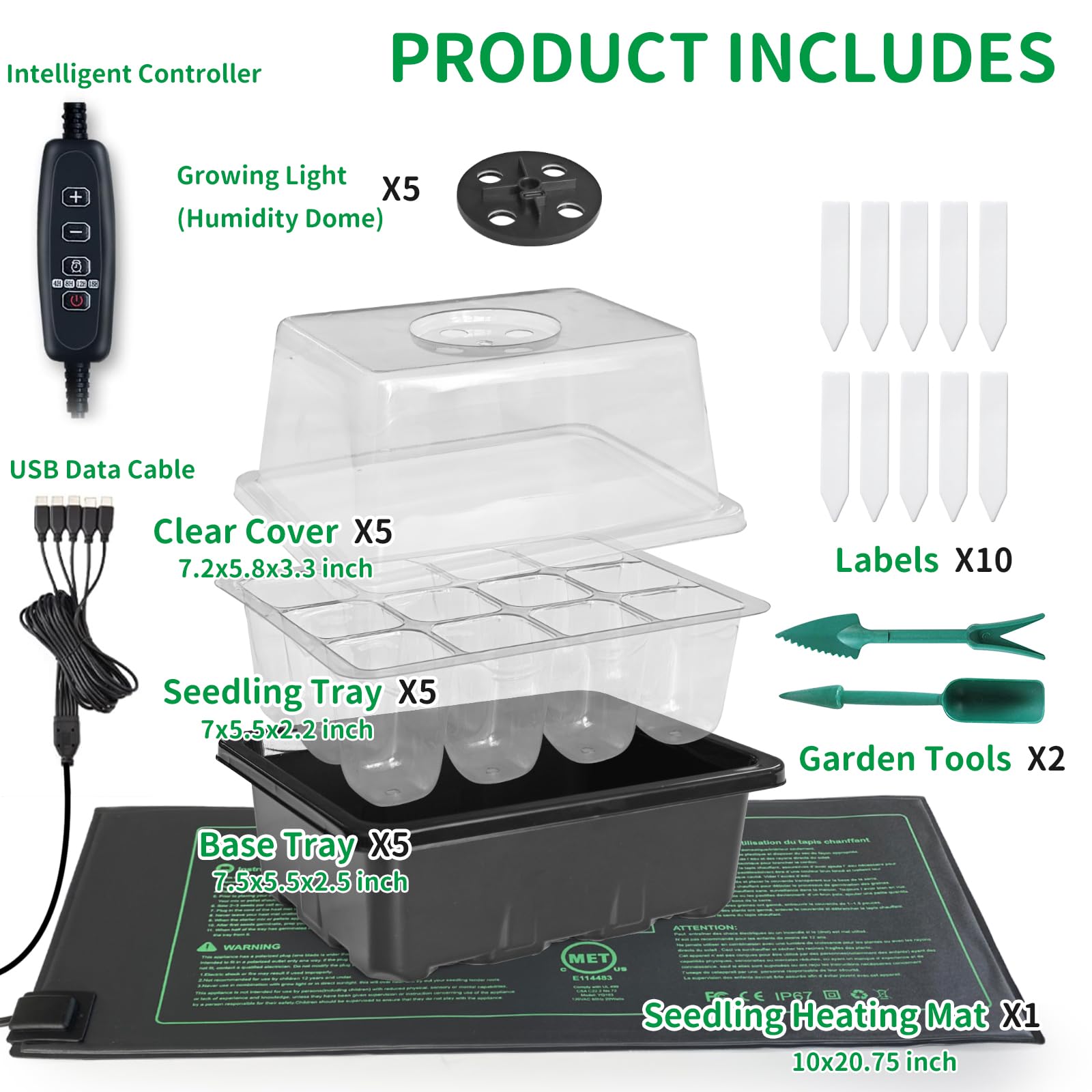 NAMOTEK heat-mat under seedling tray boosts root warmth for faster sprouting.