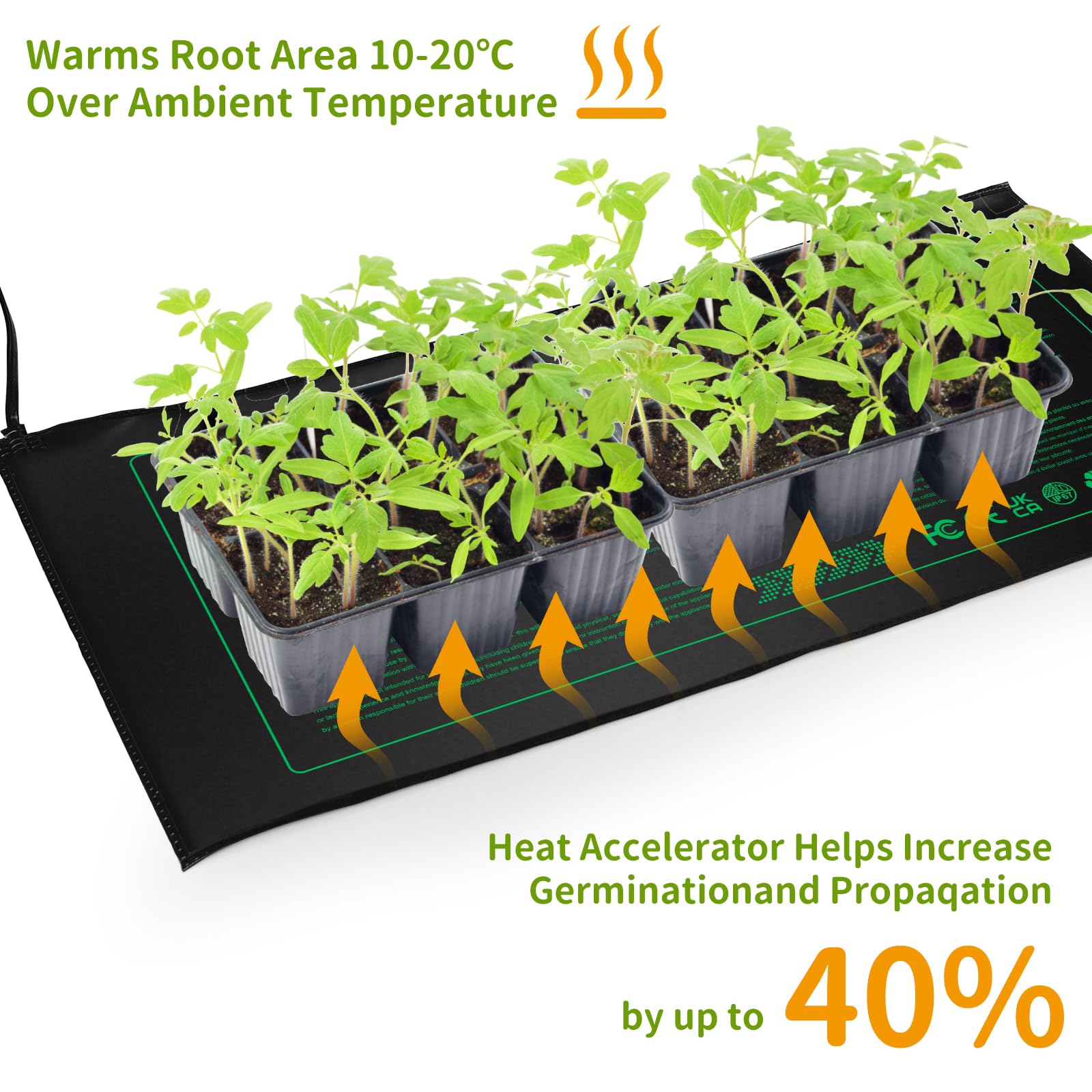 NAMOTEK seedling heat mat with 1.8m power cable for easy placement.