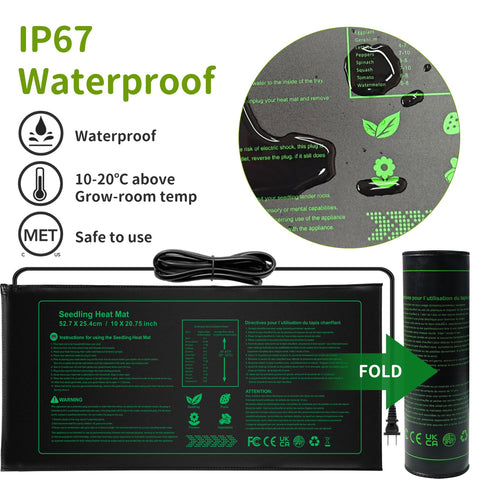 NAMOTEK seedling heat mat IPX4 waterproof surface resists splashes during watering.