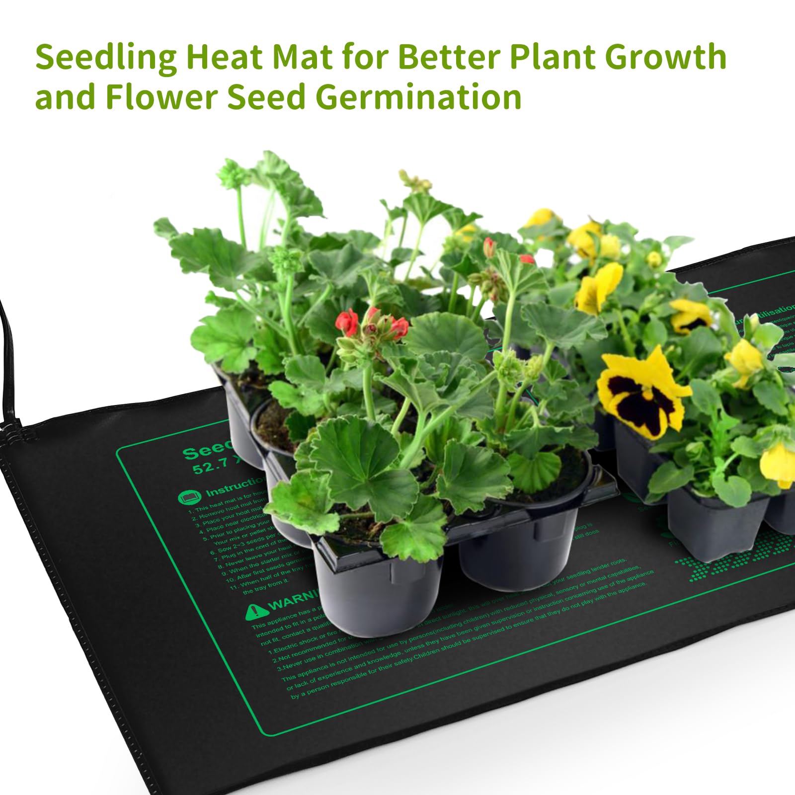 NAMOTEK seedling heat mat under seedling tray to boost germination warmth.