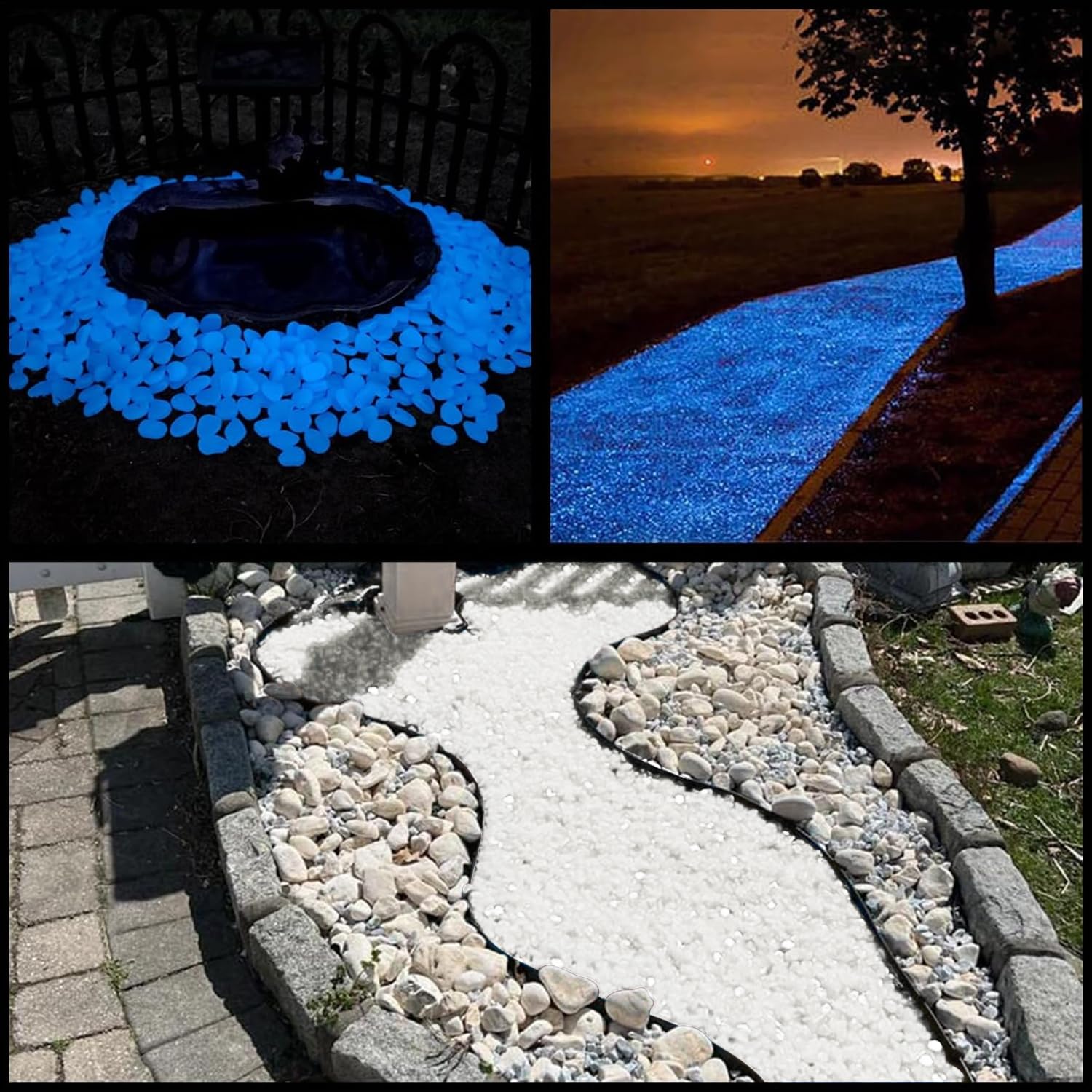 NAMTSO glow-in-the-dark rocks for outdoor decor visible by day and glowing at night.