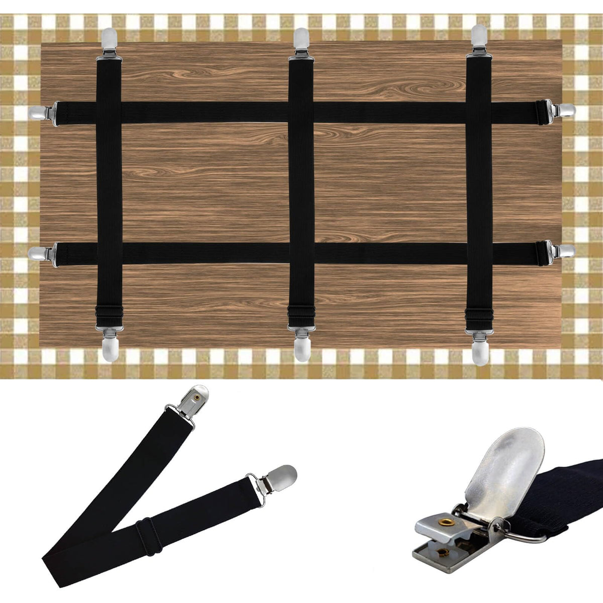 Namubarwa hidden strap tablecloth clip on a picnic table secures cloth against wind