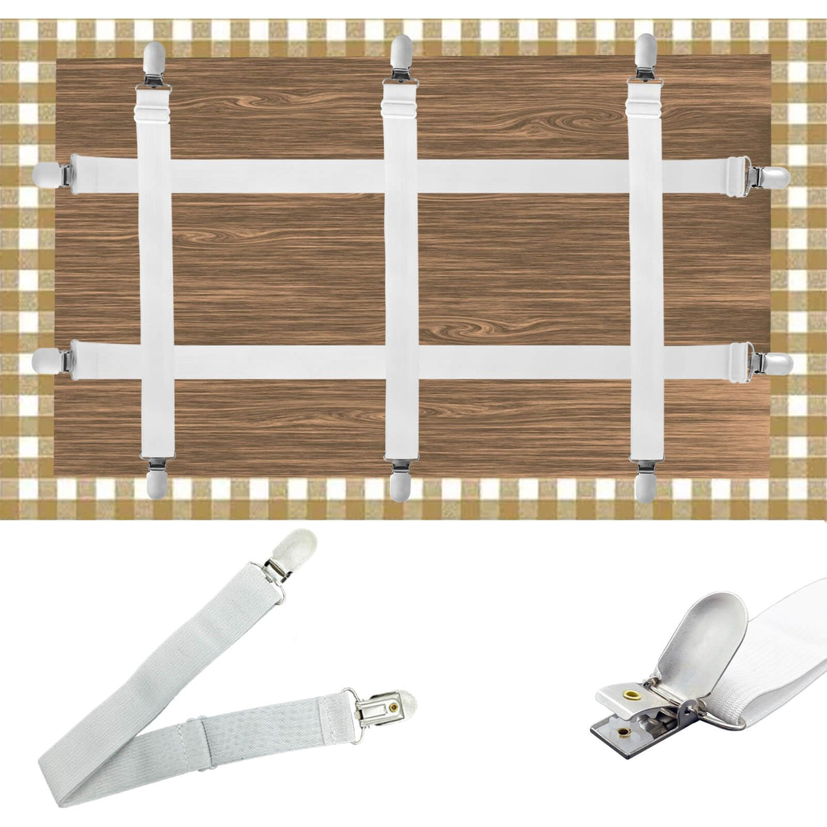 Namubarwa Hidden Strap Tablecloth Clip secure on windy outdoor table.