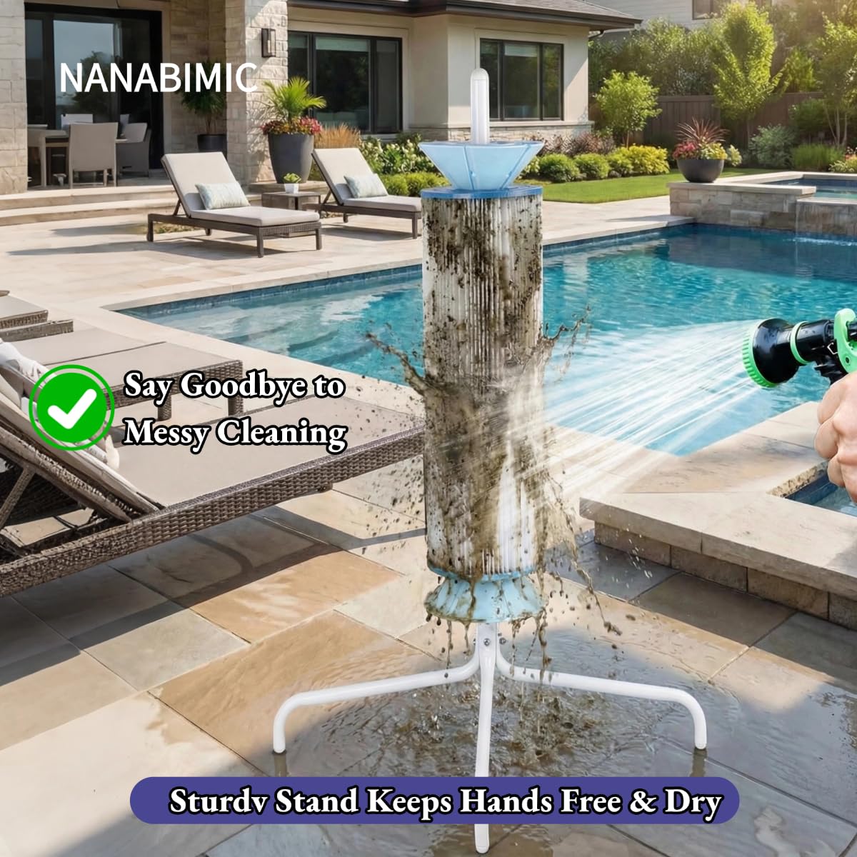 NANABIMIC stainless steel construction offers durable, rust-resistant performance for pool maintenance.