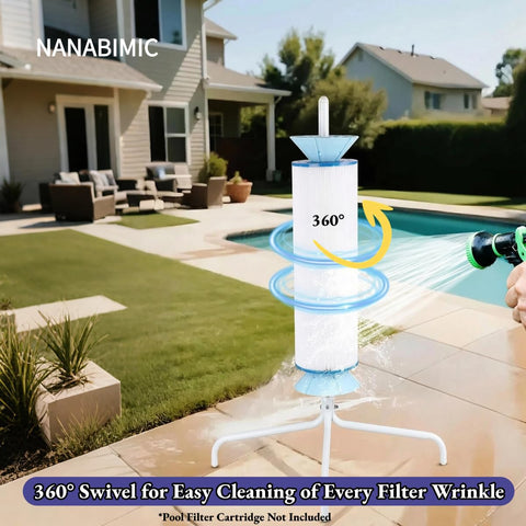 NANABIMIC stand in use demonstrating 360-degree cleaning for thorough pleats.