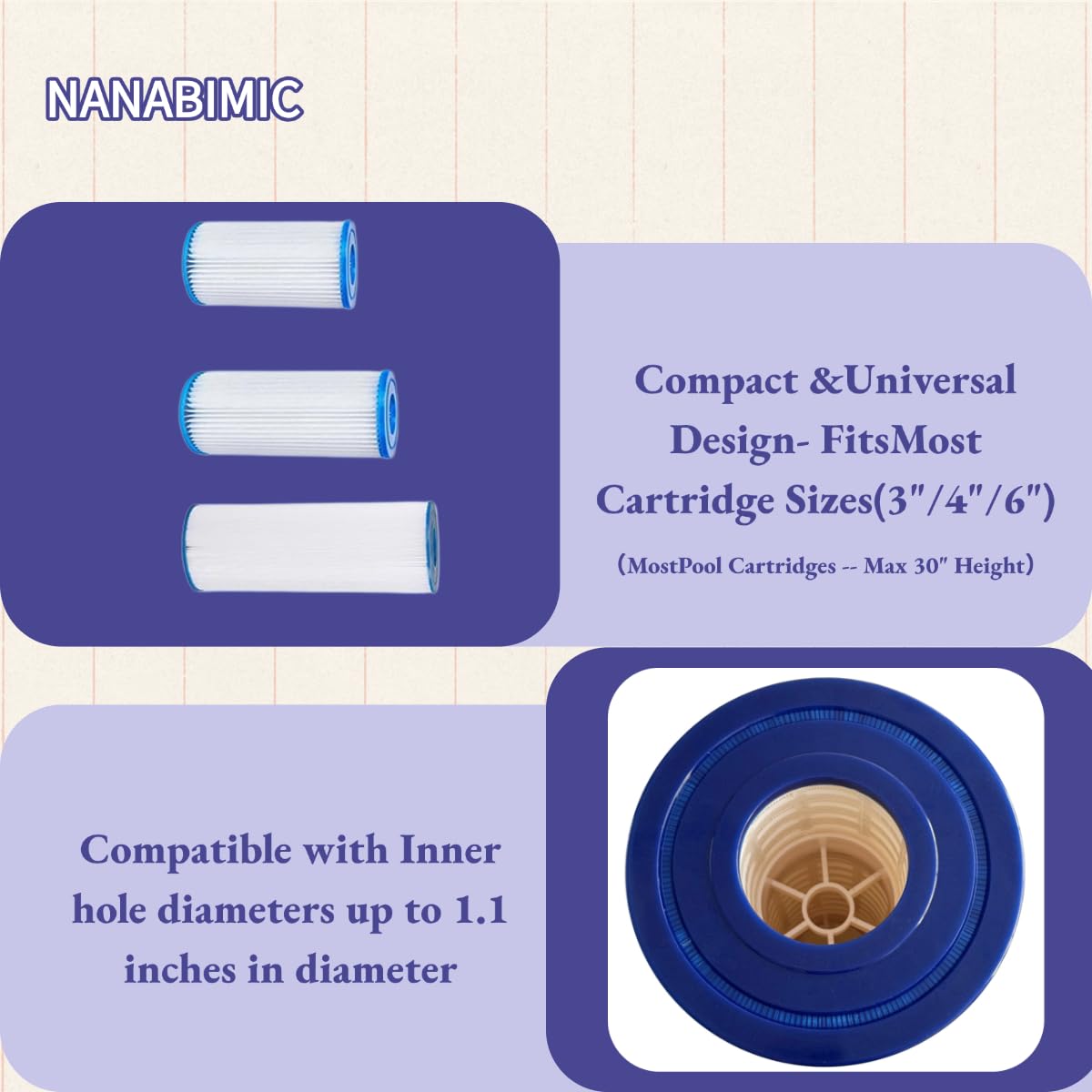 NANABIMIC universal compatibility accommodates most cartridge sizes up to 30 inches tall.