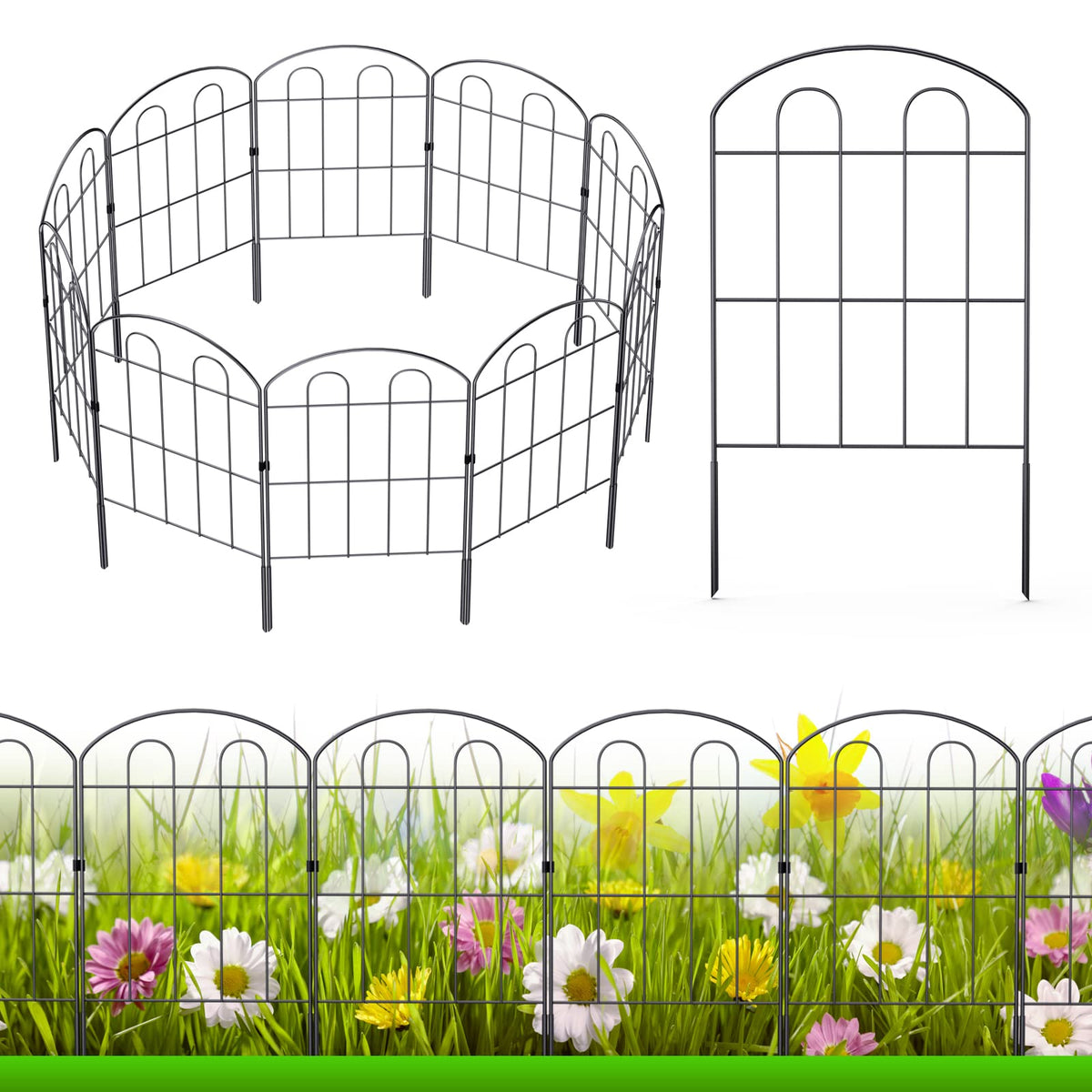 NANANARDOSO 28-pack decorative garden fence outdoors creates a neat border for paths and beds.
