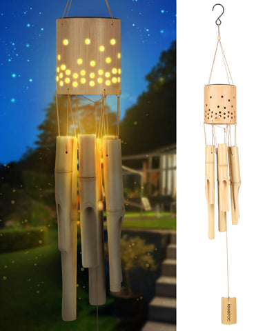 Nanatoc bamboo wind chimes outside with solar light for porch ambience