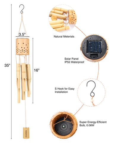 Nanatoc solar-lit wind chimes at night for warm glow