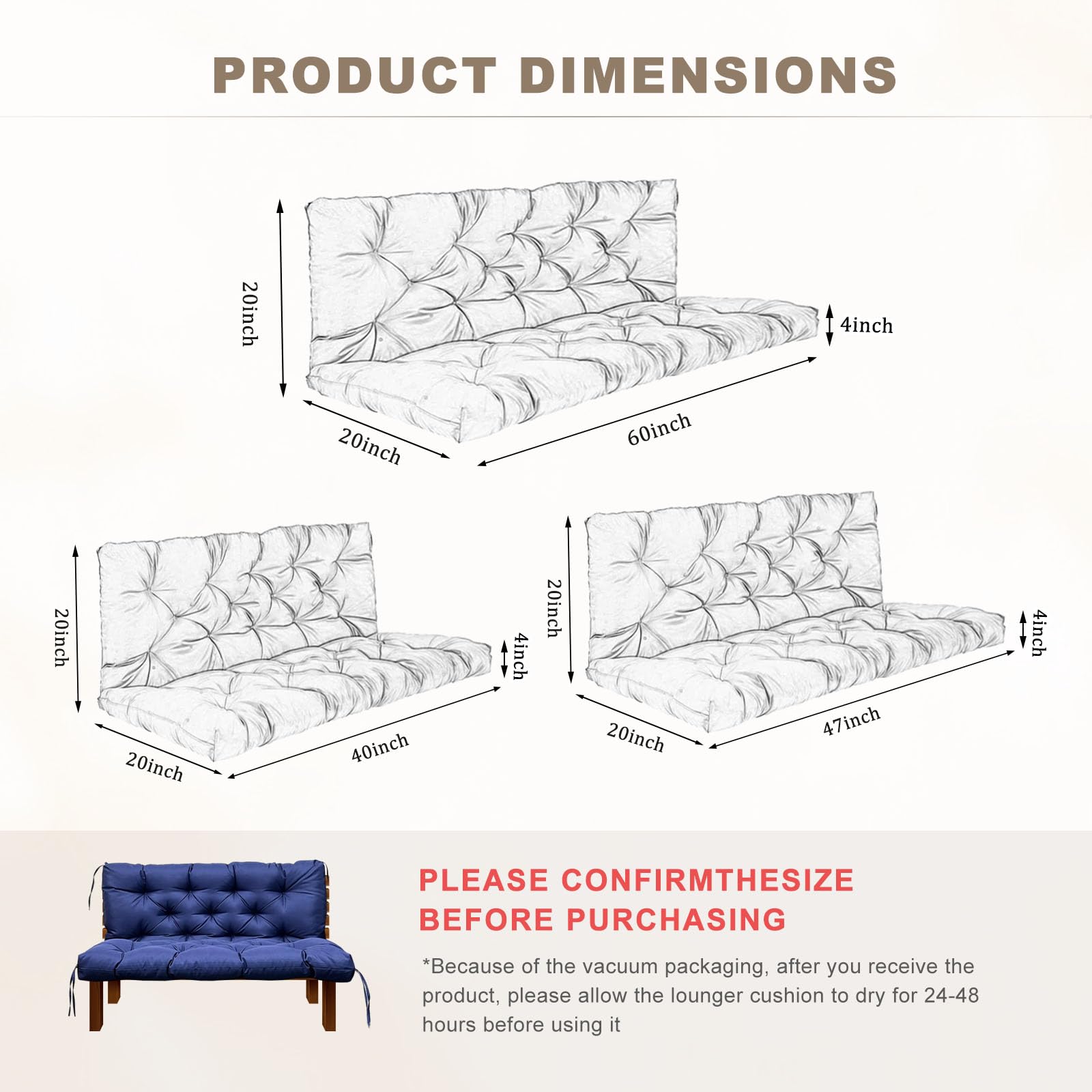 NANGELRN swing cushion with six ties securely fastening to furniture.