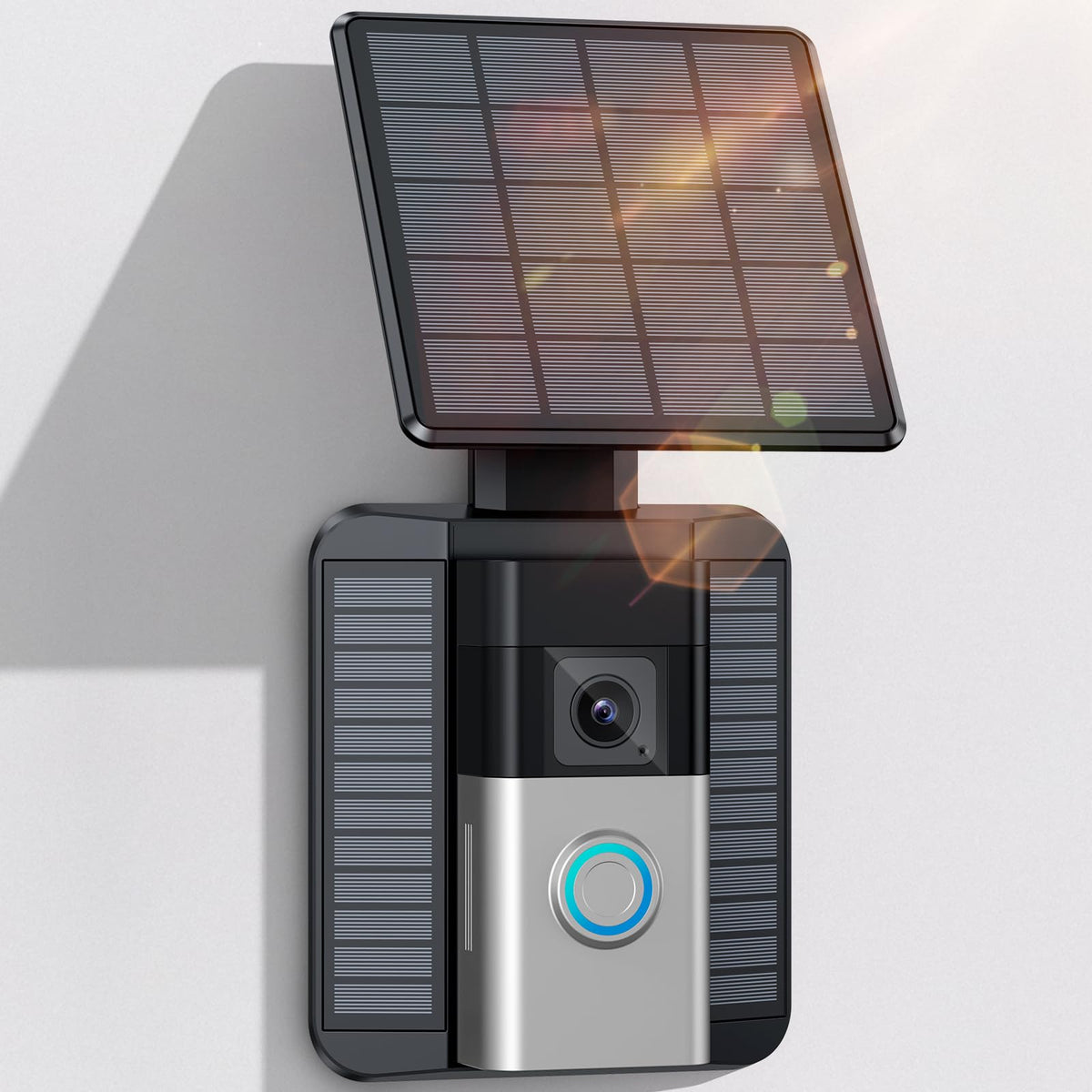 NANW solar charger for Ring doorbell 3 in bright sunlight.