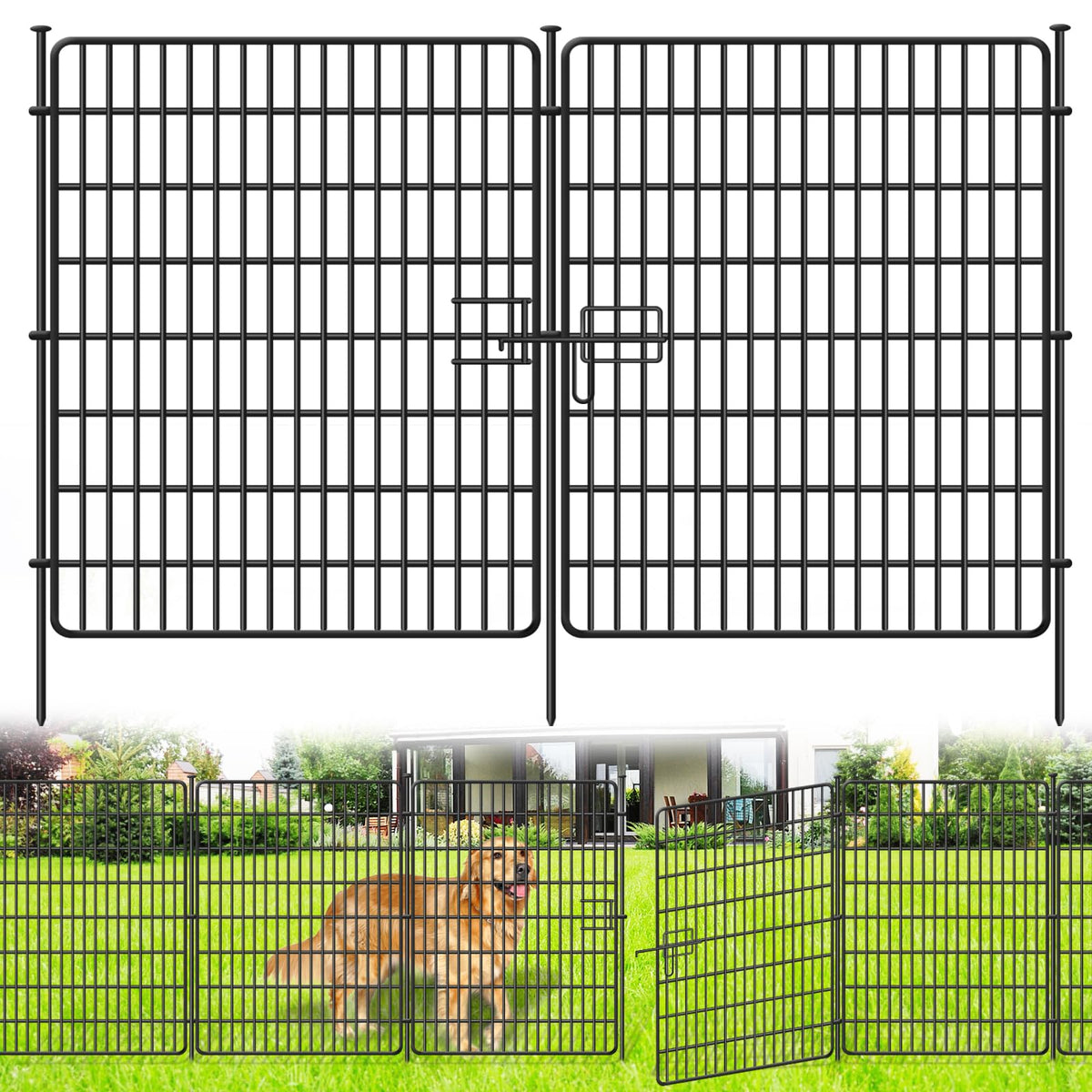 NANYEZH 15-panel no-dig fence with gate demonstrates quick access for temporary setups.