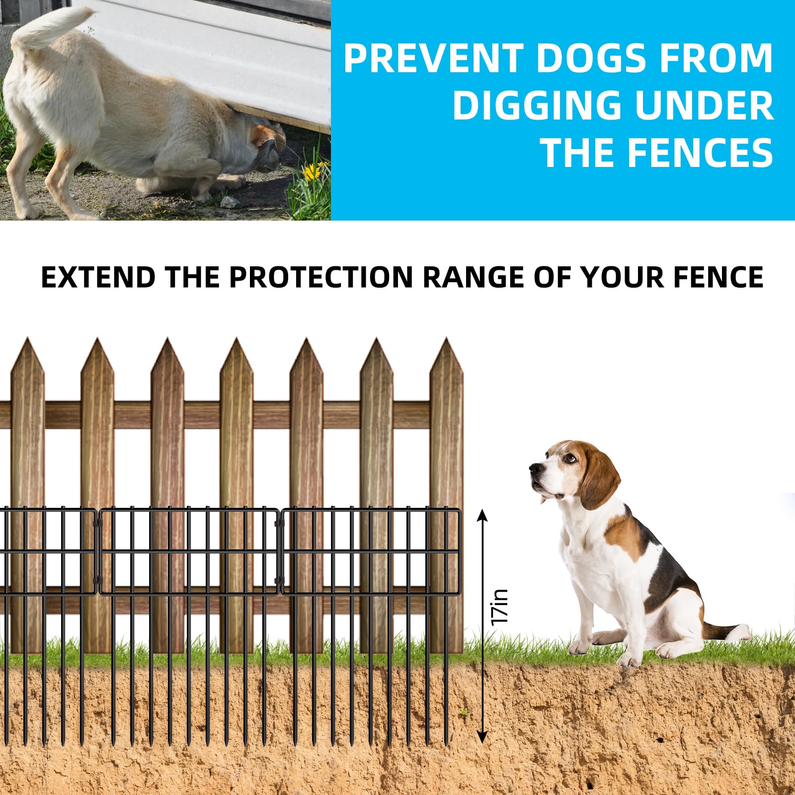 NANYEZH dog dig fence in use, deterring digging and keeping pets contained.