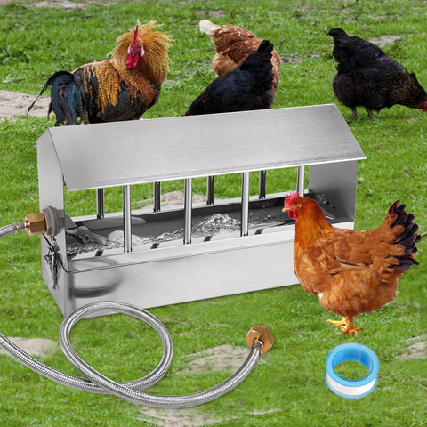 NAOEDEAH automatic chicken waterer in stainless steel, ready for coop use.