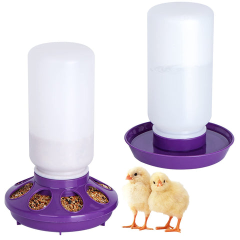 NAOEDEAH chick feeder and waterer 1l set showing no-waste design reduces spills