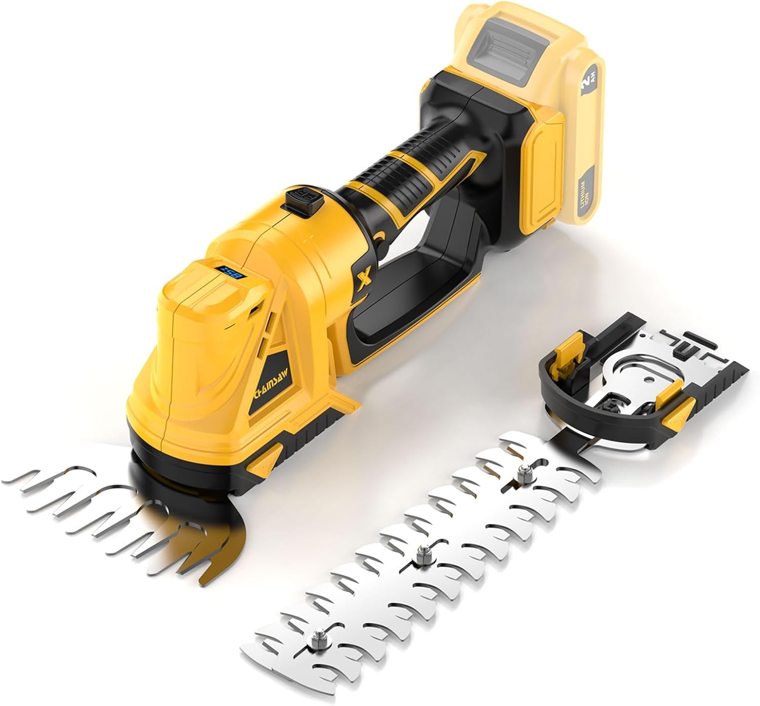 NAOKEV cordless hedge trimmer blade closeup for precise shaping.