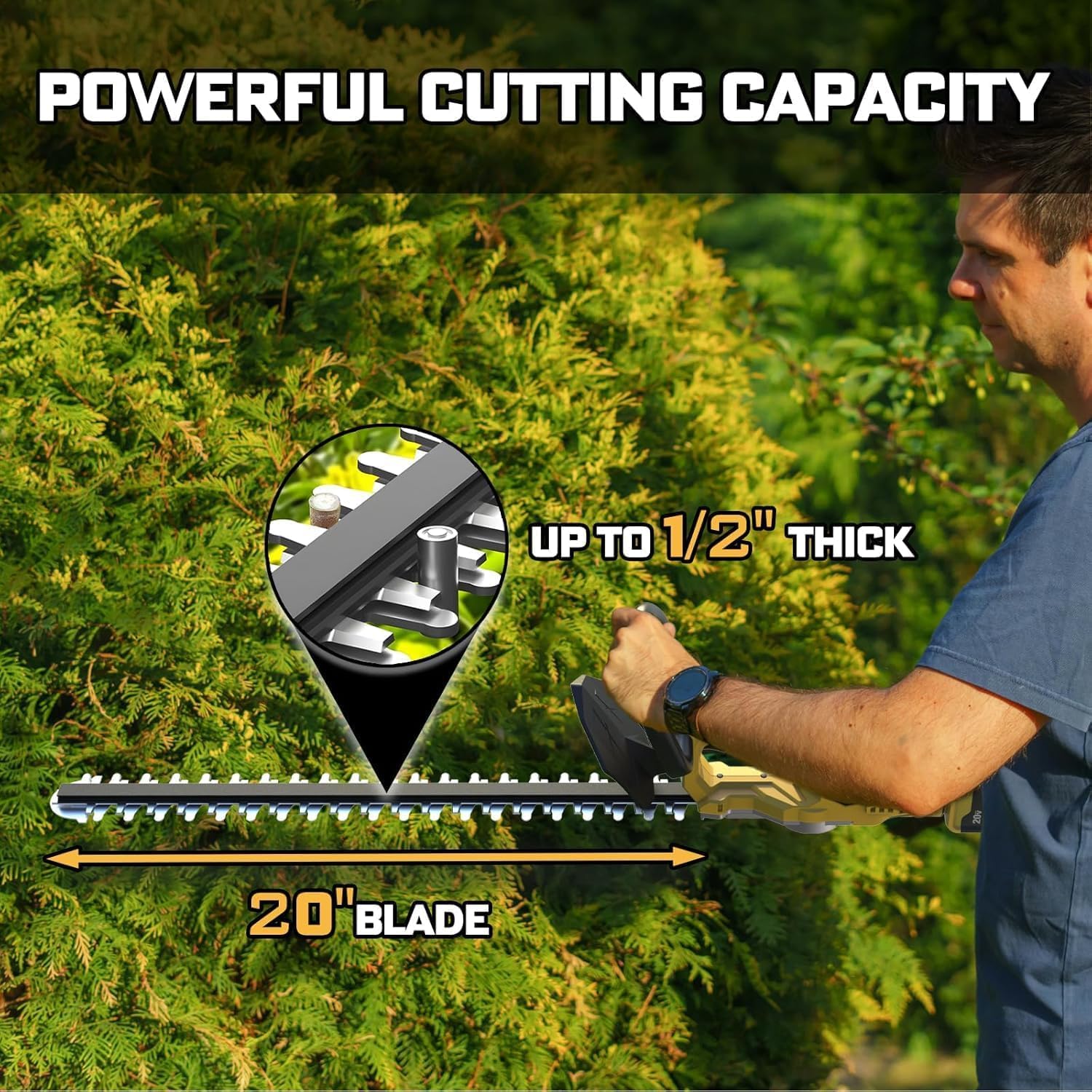 NAOKEV hedge trimmer with 20-inch blade for precise shrub pruning