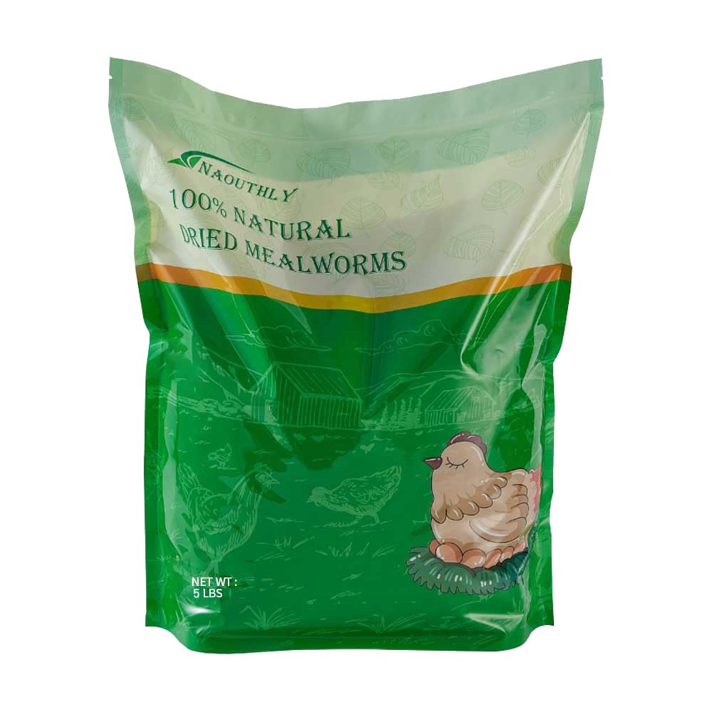 NAOUTHLY bulk dried mealworms in a 5lb bag for poultry feed.