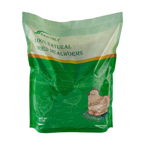 NAOUTHLY bulk dried mealworms in a 5lb bag for poultry feed.