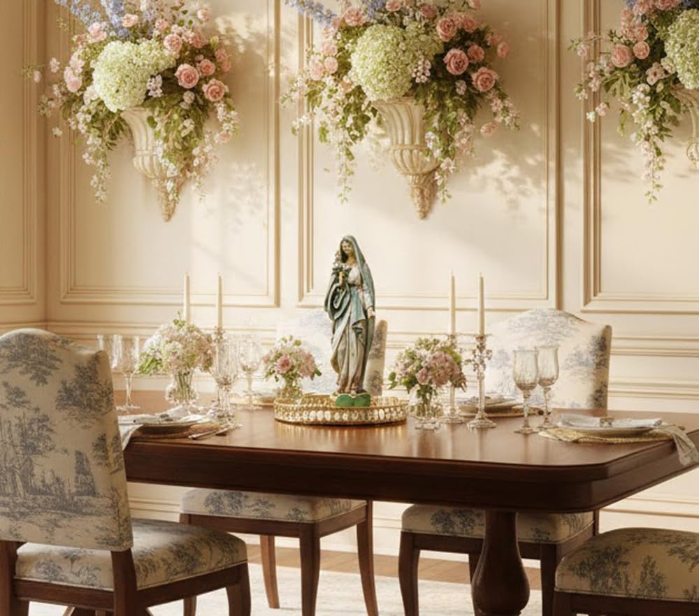 Napco Imports ivory-toned Mary lily bouquet figurine enhances tranquil spaces