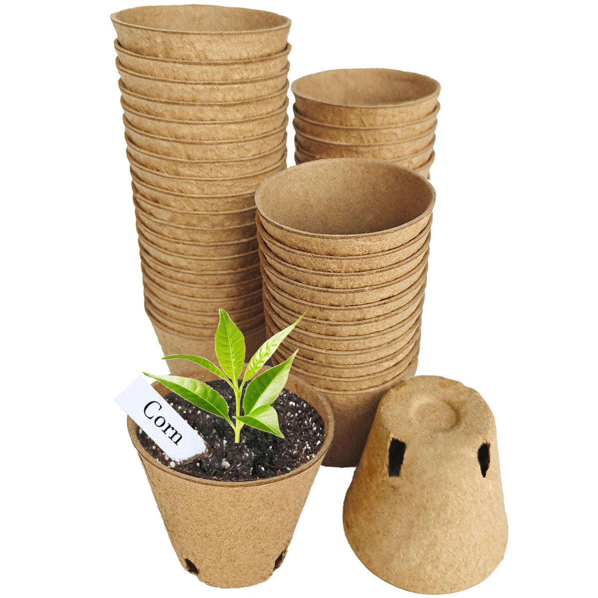 Napia peat pots for seed starters with 3.15-inch size and drainage holes.