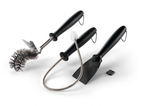 Napoleon angled cleaning brush with grid scraper for thorough grill maintenance.