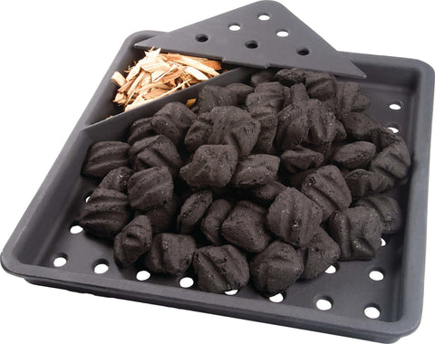 Napoleon cast-iron charcoal tray on burners for versatile grilling