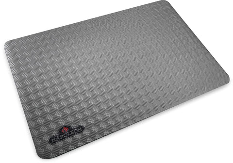 Napoleon Grill Mat with diamond-plate gray texture protects deck from oil stains.