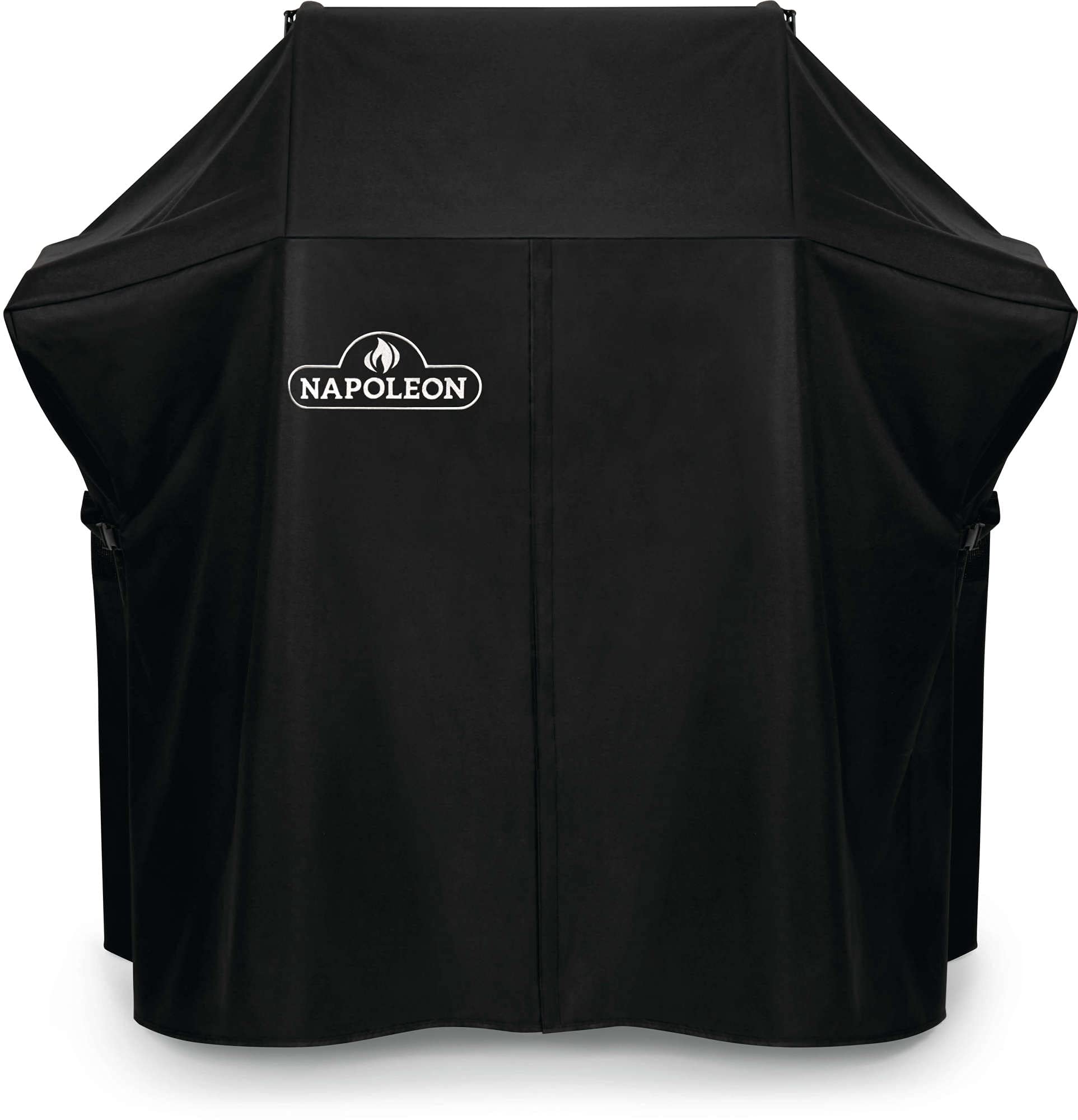Napoleon Rogue 525 cover front view protects grill from rain and sun.