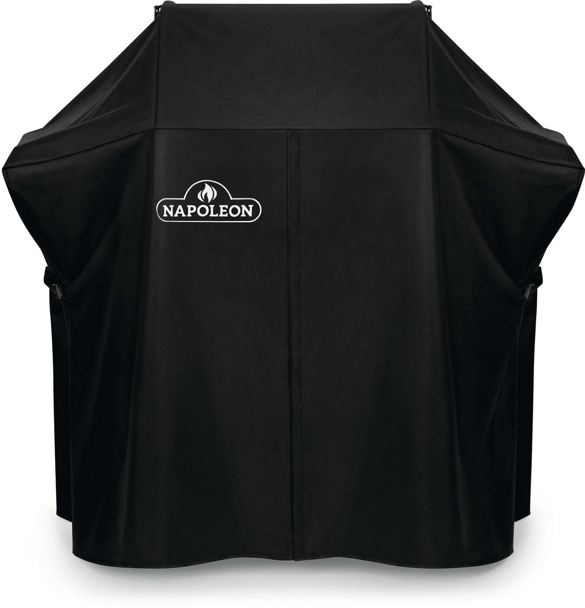 Napoleon Rogue 525 cover front view protects grill from rain and sun.