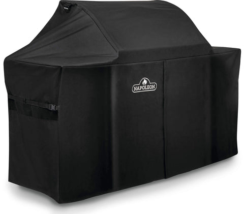 Napoleon Rogue 625 cover buckle strap securing the cover in windy conditions.