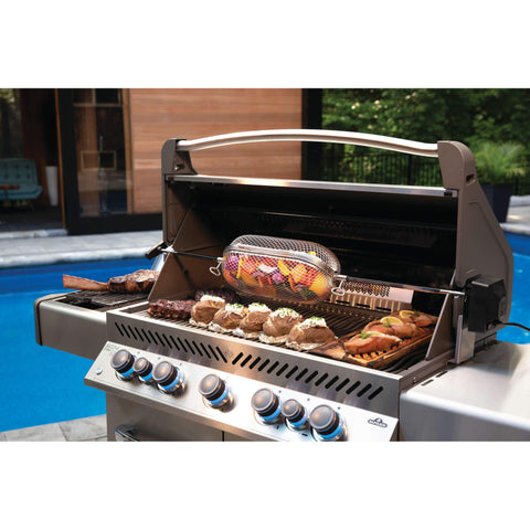 Napoleon Rotisserie Basket thumb screws lock onto rotisserie rods securely