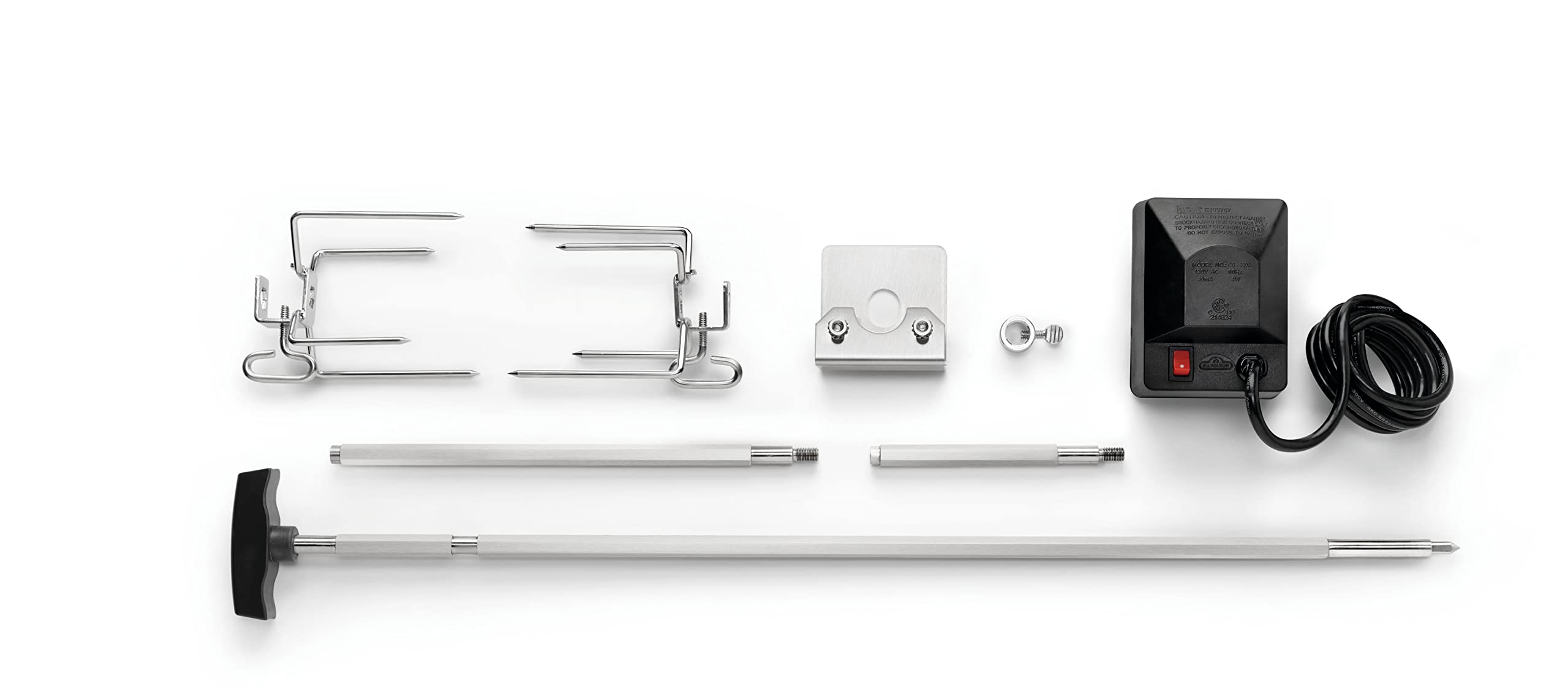 Napoleon rotisserie kit with 40.5-inch extension enabling even roasting on larger Rogue grills