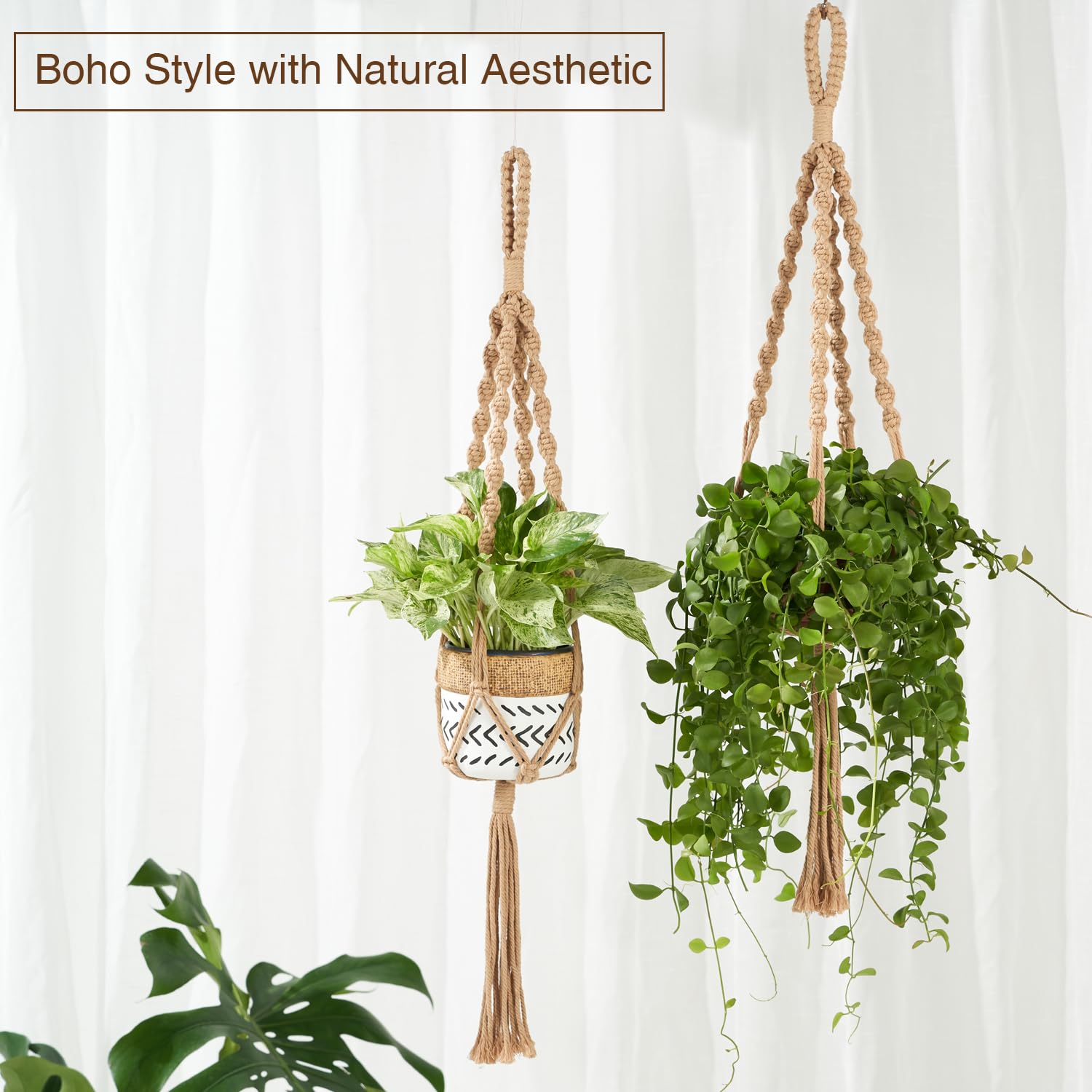 Nashibowu hanger in living room creates cozy, breathable plant display.