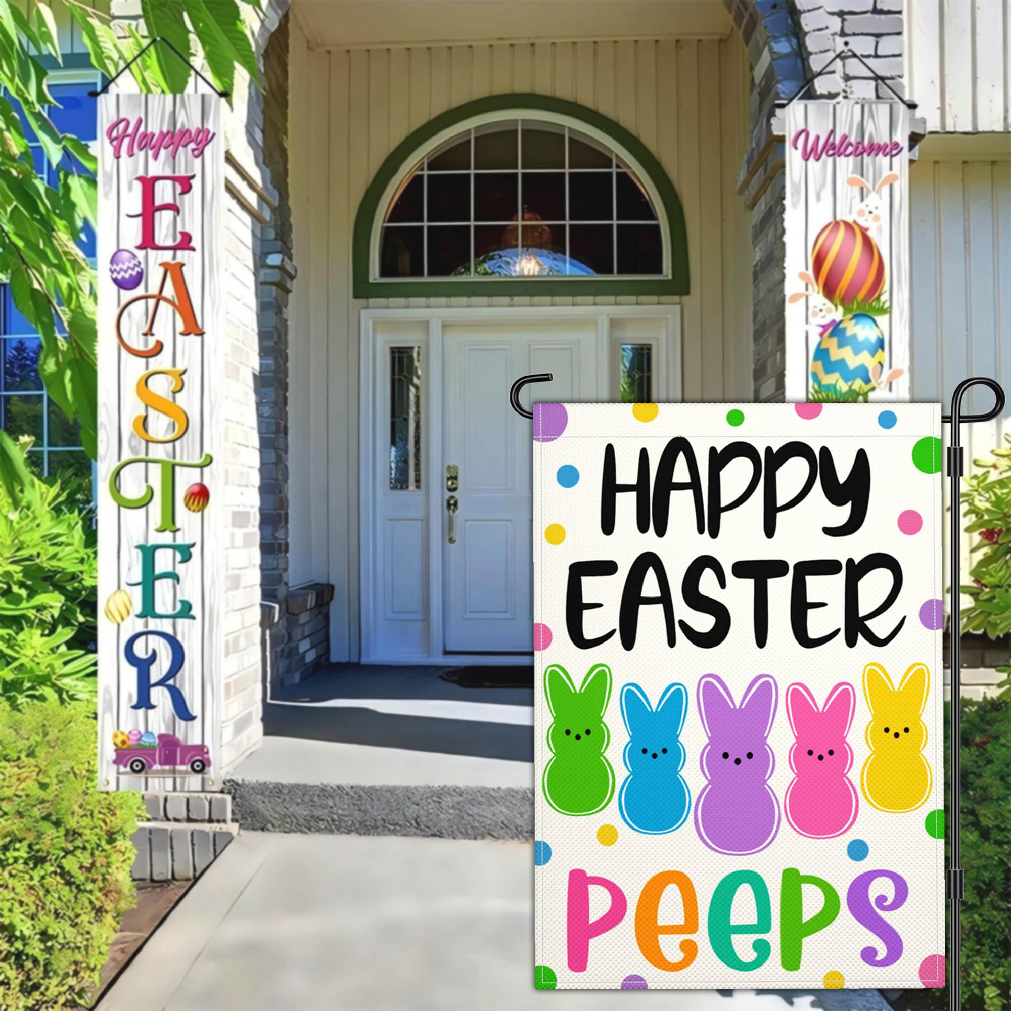 NASIAN garden flag with bunny peeps for outdoor spring decor.