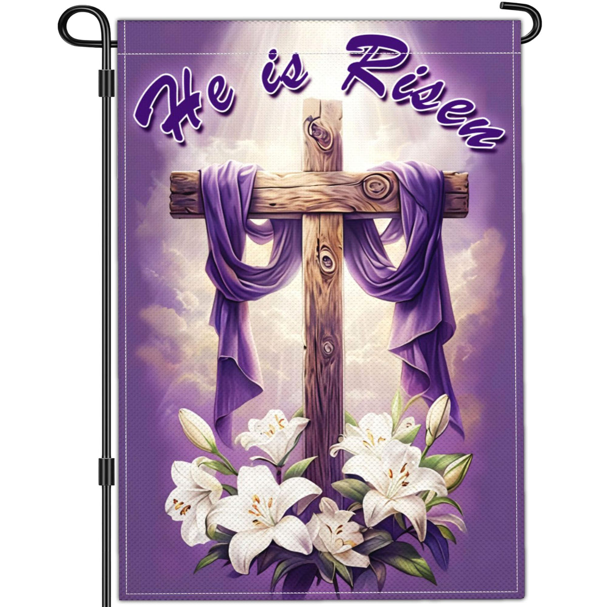 NASIAN He is Risen cross flag, double-sided for clear outdoor viewing from both directions