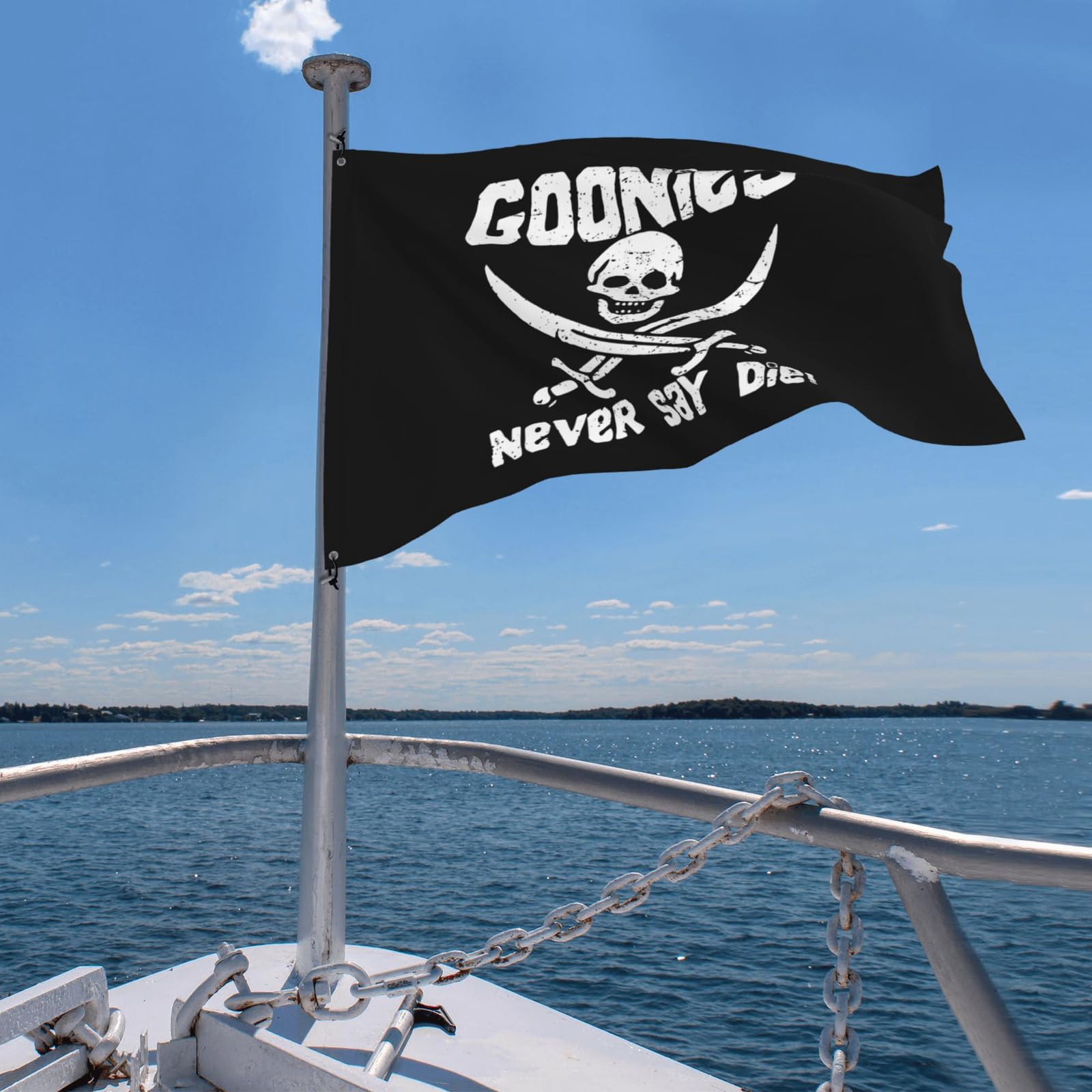 Vivid double-sided print of NASIAN pirate flag from different angles.